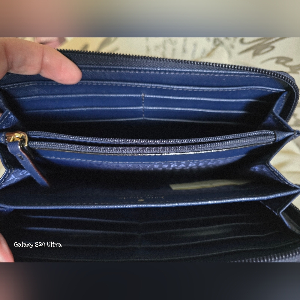 KATE SPADE ♠️ NY Navy Blue Neda Haven Lane Glitter Dot Zip Around Wallet In GUC - Picture 10 of 16
